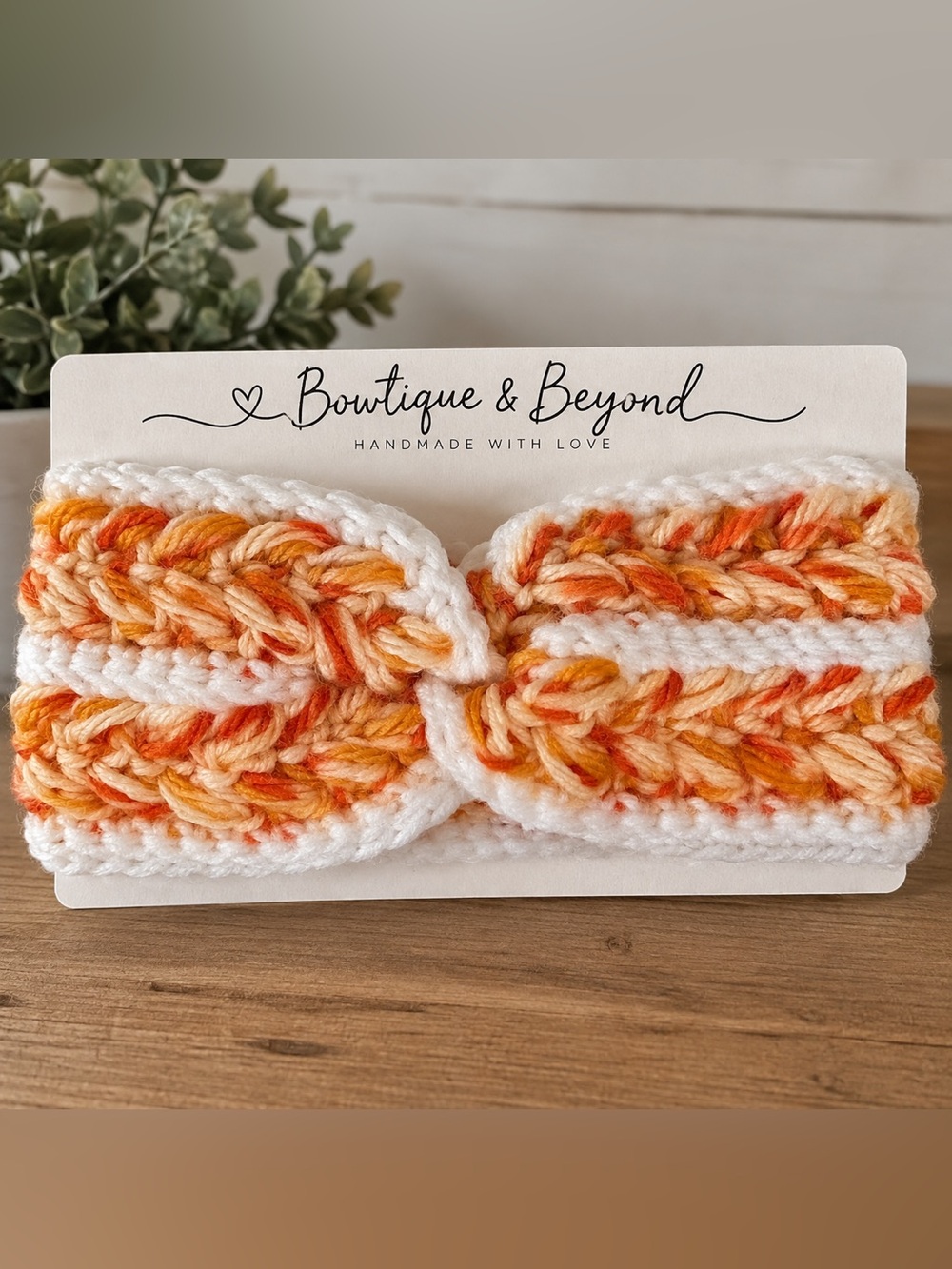 White and Orange Kids Crochet Headband